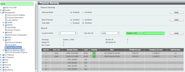 DGS-1510 Series setup the order of stack priority